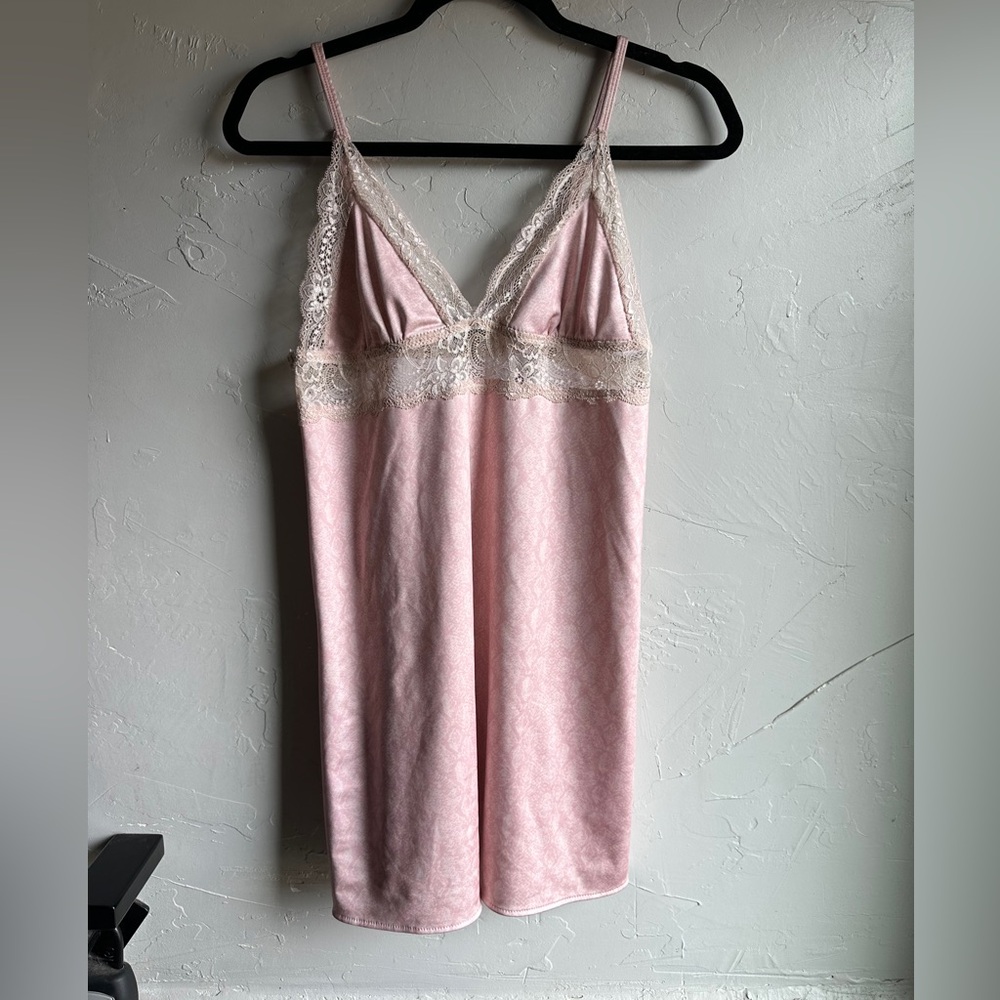 Pink Lace Slip Dress Coquette Balletcore Stretch Mini Soft Girl Y2K‎ Sz S